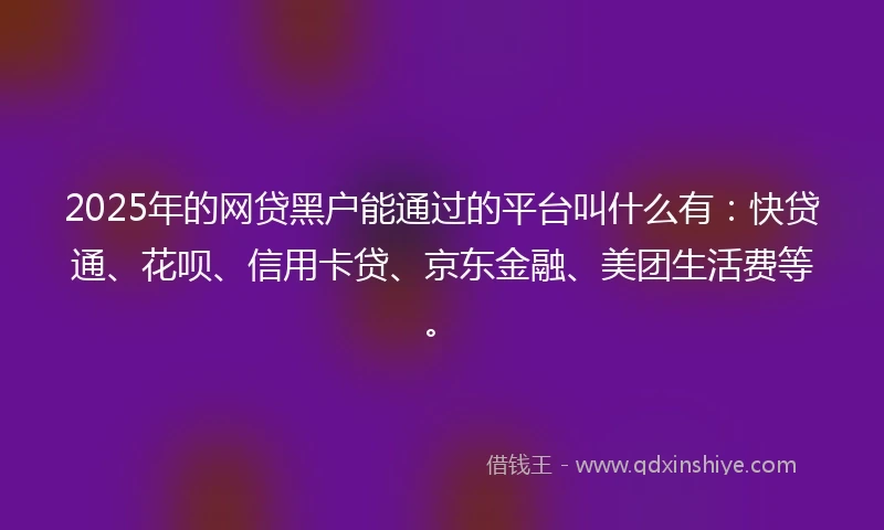 2025年的网贷黑户能通过的平台叫什么有：快贷通、花呗、信用卡贷、京东金融、美团生活费等。
