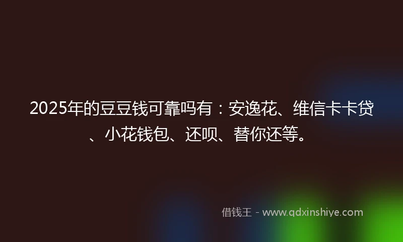 2025年的豆豆钱可靠吗有：安逸花、维信卡卡贷、小花钱包、还呗、替你还等。