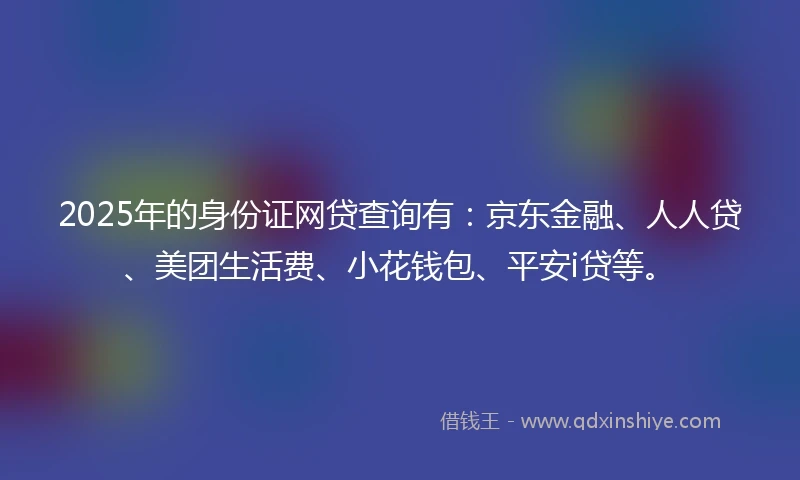 2025年的身份证网贷查询有：京东金融、人人贷、美团生活费、小花钱包、平安i贷等。