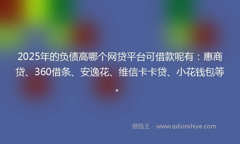 2025年的负债高哪个网贷平台可借款呢有：惠商贷、360借条、安逸花、维信卡卡贷、小花钱包等。