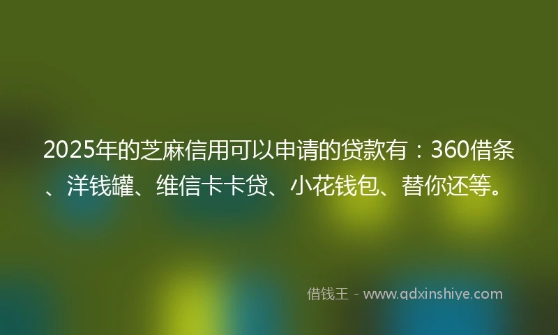 2025年的芝麻信用可以申请的贷款有：360借条、洋钱罐、维信卡卡贷、小花钱包、替你还等。
