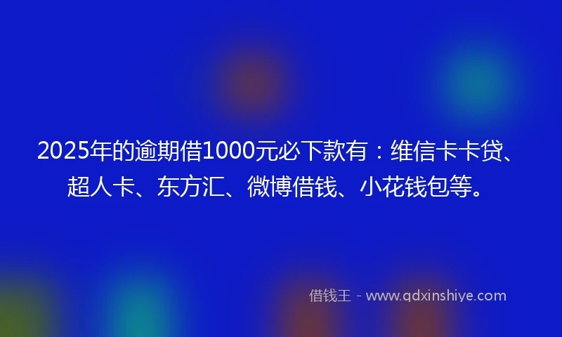 2025年的逾期借1000元必下款有：维信卡卡贷、超人卡、东方汇、微博借钱、小花钱包等。