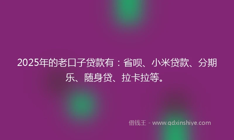 2025年的老口子贷款有：省呗、小米贷款、分期乐、随身贷、拉卡拉等。