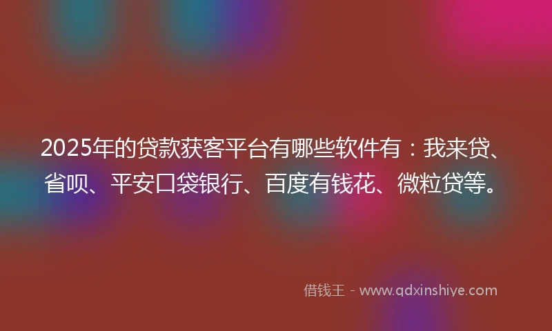 2025年的贷款获客平台有哪些软件有：我来贷、省呗、平安口袋银行、百度有钱花、微粒贷等。