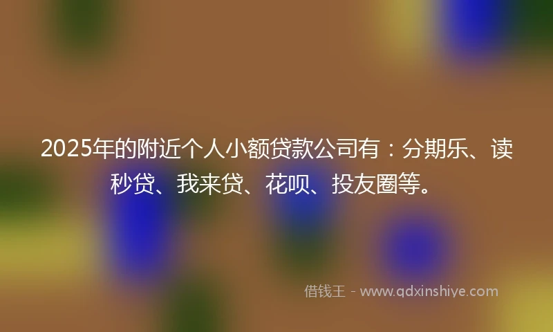 2025年的附近个人小额贷款公司有：分期乐、读秒贷、我来贷、花呗、投友圈等。