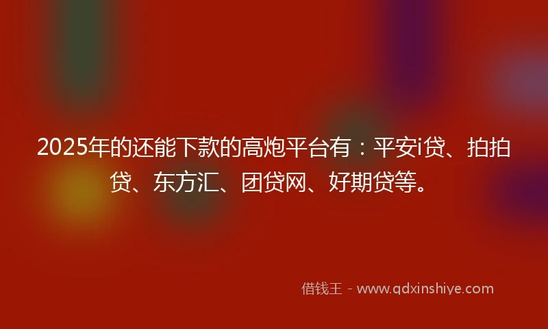 2025年的还能下款的高炮平台有：平安i贷、拍拍贷、东方汇、团贷网、好期贷等。