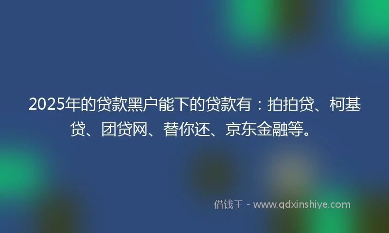 2025年的贷款黑户能下的贷款有：拍拍贷、柯基贷、团贷网、替你还、京东金融等。