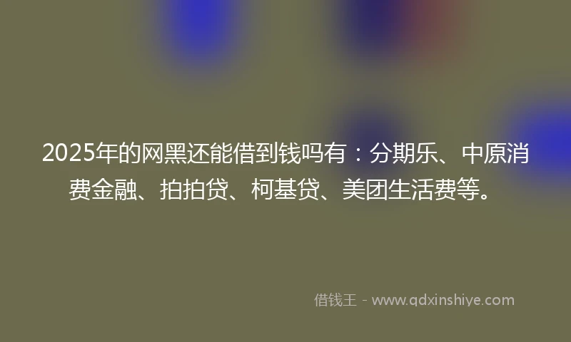 2025年的网黑还能借到钱吗有：分期乐、中原消费金融、拍拍贷、柯基贷、美团生活费等。