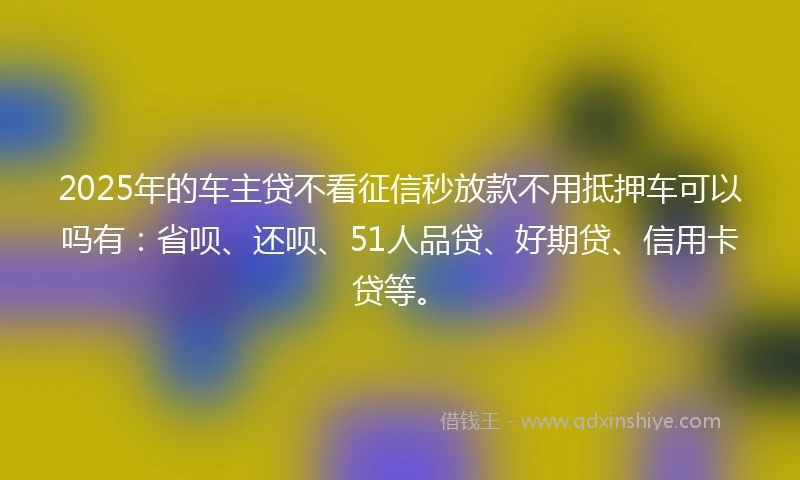 2025年的车主贷不看征信秒放款不用抵押车可以吗有：省呗、还呗、51人品贷、好期贷、信用卡贷等。