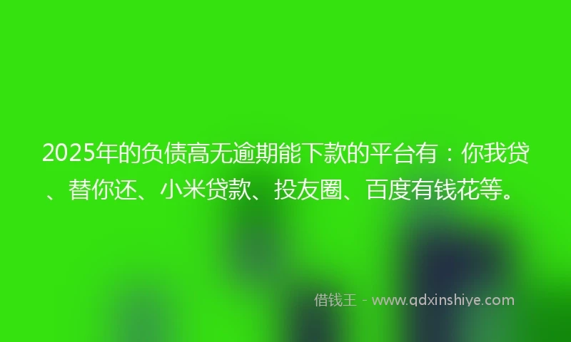 2025年的负债高无逾期能下款的平台有：你我贷、替你还、小米贷款、投友圈、百度有钱花等。