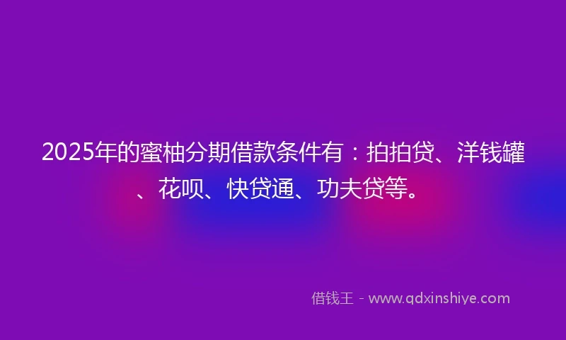 2025年的蜜柚分期借款条件有：拍拍贷、洋钱罐、花呗、快贷通、功夫贷等。