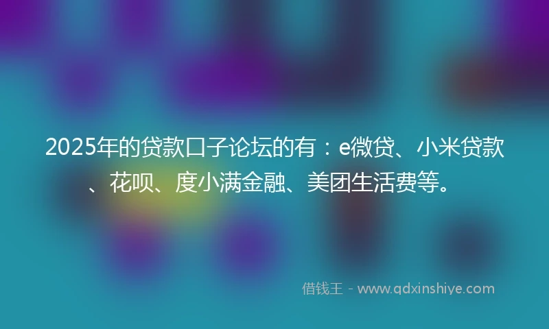2025年的贷款口子论坛的有：e微贷、小米贷款、花呗、度小满金融、美团生活费等。
