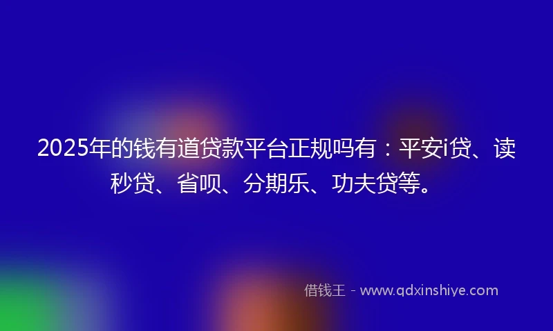 2025年的钱有道贷款平台正规吗有：平安i贷、读秒贷、省呗、分期乐、功夫贷等。
