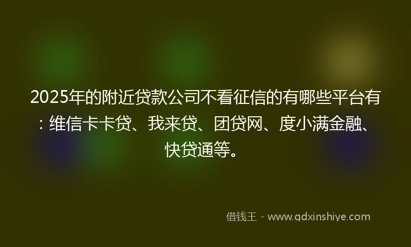 2025年的附近贷款公司不看征信的有哪些平台有：维信卡卡贷、我来贷、团贷网、度小满金融、快贷通等。