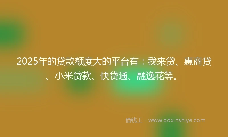 2025年的贷款额度大的平台有:我来贷、惠商贷、小米贷款、快贷通、融逸花等。