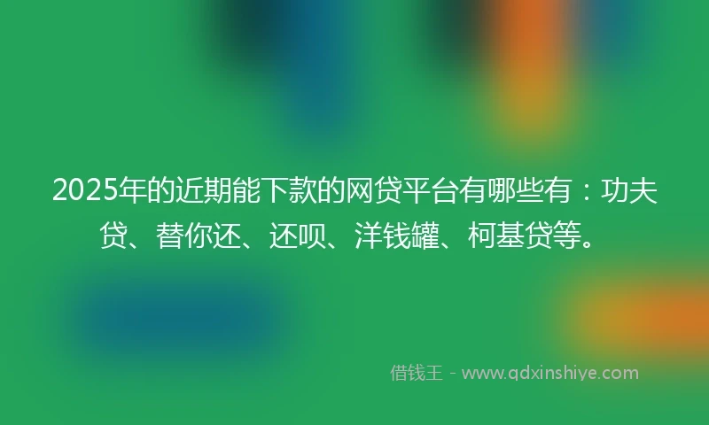 2025年的近期能下款的网贷平台有哪些有：功夫贷、替你还、还呗、洋钱罐、柯基贷等。
