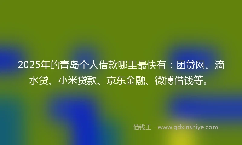 2025年的青岛个人借款哪里最快有：团贷网、滴水贷、小米贷款、京东金融、微博借钱等。