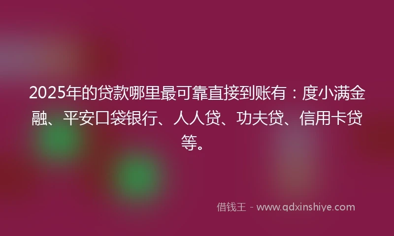 2025年的贷款哪里最可靠直接到账有：度小满金融、平安口袋银行、人人贷、功夫贷、信用卡贷等。