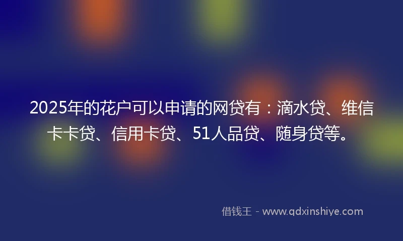 2025年的花户可以申请的网贷有：滴水贷、维信卡卡贷、信用卡贷、51人品贷、随身贷等。