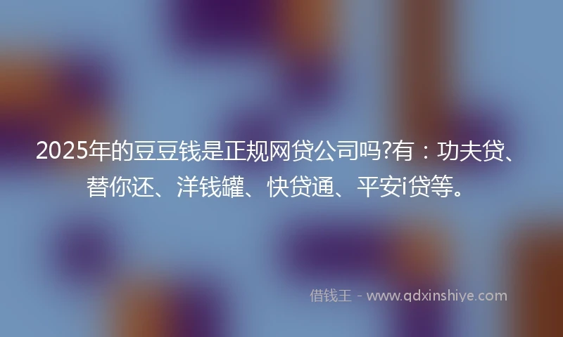 2025年的豆豆钱是正规网贷公司吗?有：功夫贷、替你还、洋钱罐、快贷通、平安i贷等。