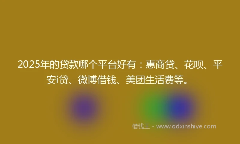 2025年的贷款哪个平台好有：惠商贷、花呗、平安i贷、微博借钱、美团生活费等。