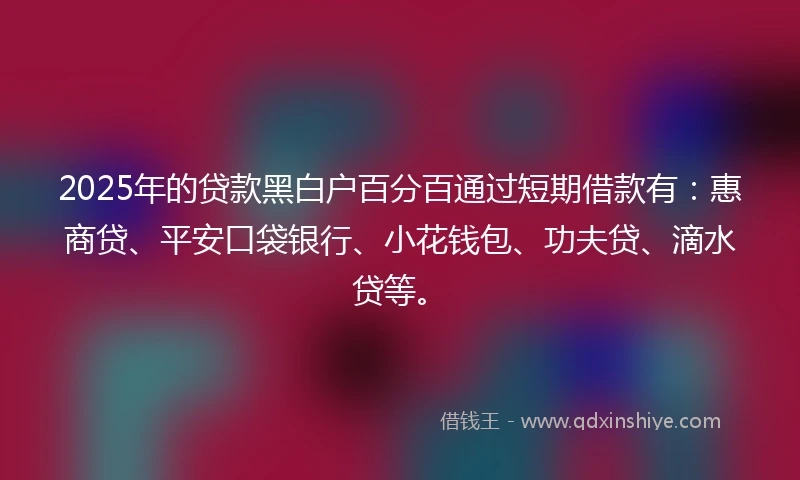 2025年的贷款黑白户百分百通过短期借款有：惠商贷、平安口袋银行、小花钱包、功夫贷、滴水贷等。