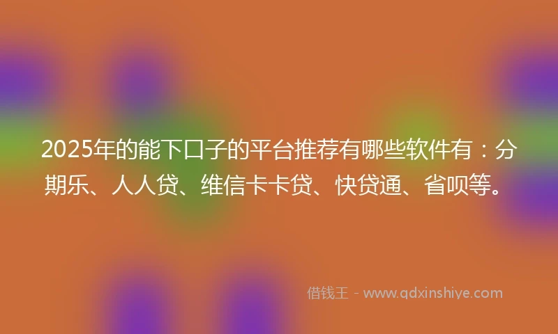 2025年的能下口子的平台推荐有哪些软件有：分期乐、人人贷、维信卡卡贷、快贷通、省呗等。