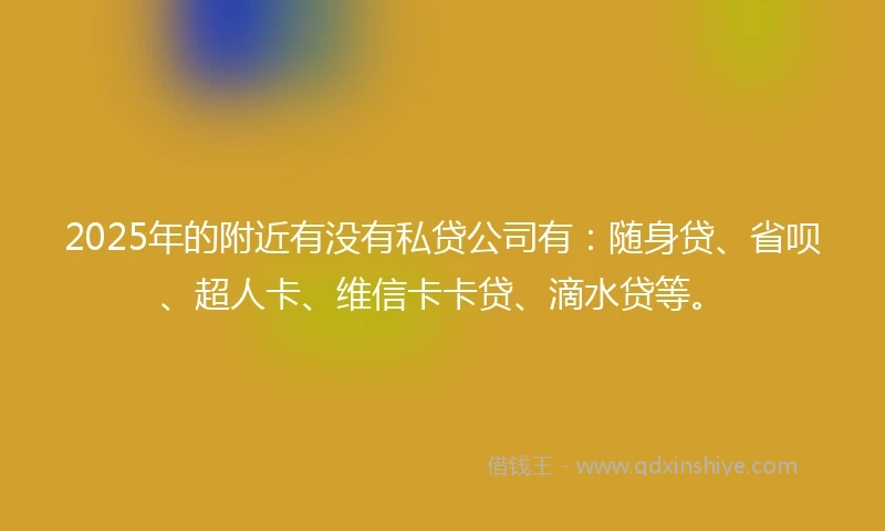 2025年的附近有没有私贷公司有：随身贷、省呗、超人卡、维信卡卡贷、滴水贷等。