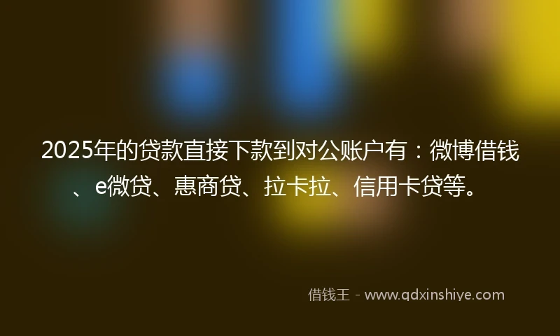 2025年的贷款直接下款到对公账户有：微博借钱、e微贷、惠商贷、拉卡拉、信用卡贷等。