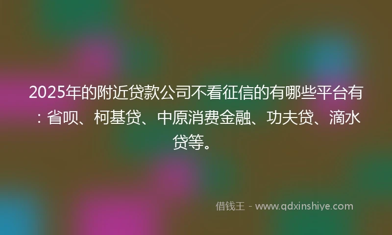 2025年的附近贷款公司不看征信的有哪些平台有：省呗、柯基贷、中原消费金融、功夫贷、滴水贷等。