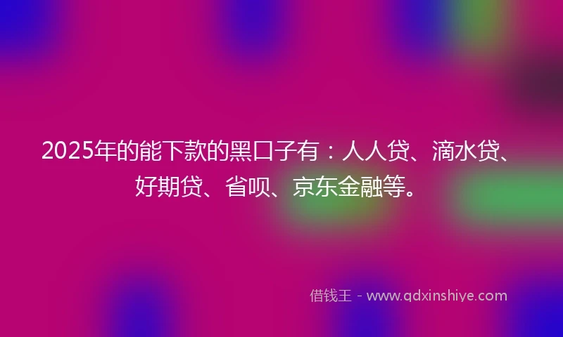 2025年的能下款的黑口子有：人人贷、滴水贷、好期贷、省呗、京东金融等。
