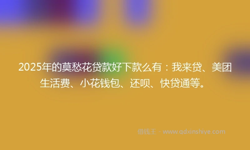 2025年的莫愁花贷款好下款么有：我来贷、美团生活费、小花钱包、还呗、快贷通等。