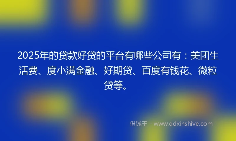 2025年的贷款好贷的平台有哪些公司有：美团生活费、度小满金融、好期贷、百度有钱花、微粒贷等。