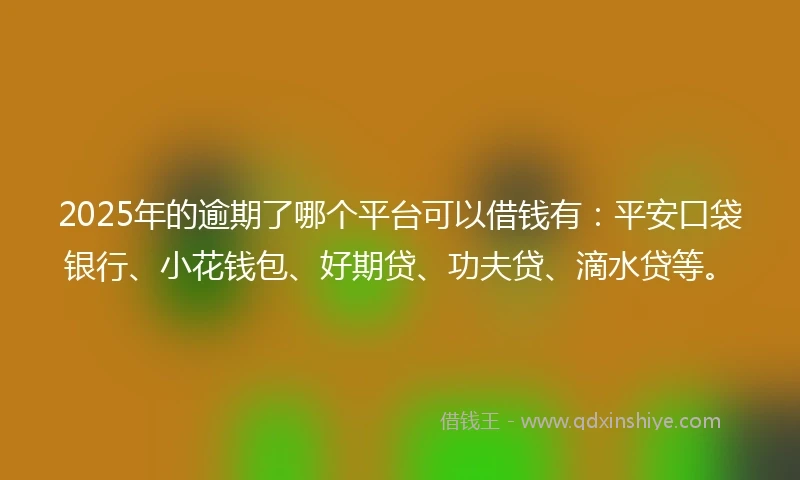 2025年的逾期了哪个平台可以借钱有：平安口袋银行、小花钱包、好期贷、功夫贷、滴水贷等。