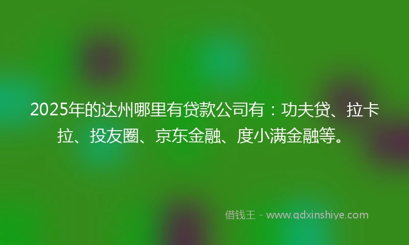 2025年的达州哪里有贷款公司有：功夫贷、拉卡拉、投友圈、京东金融、度小满金融等。