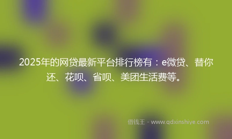 2025年的网贷最新平台排行榜有：e微贷、替你还、花呗、省呗、美团生活费等。