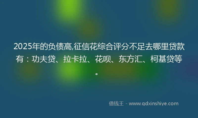 2025年的负债高,征信花综合评分不足去哪里贷款有：功夫贷、拉卡拉、花呗、东方汇、柯基贷等。