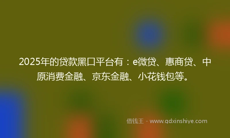 2025年的贷款黑口平台有：e微贷、惠商贷、中原消费金融、京东金融、小花钱包等。