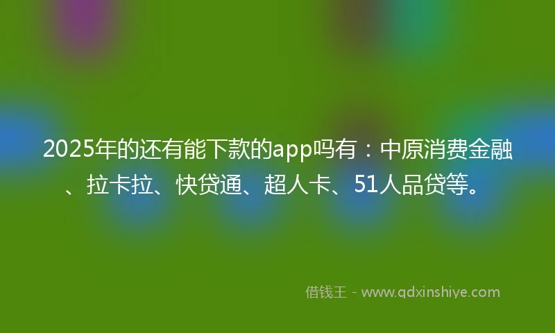 2025年的还有能下款的app吗有：中原消费金融、拉卡拉、快贷通、超人卡、51人品贷等。