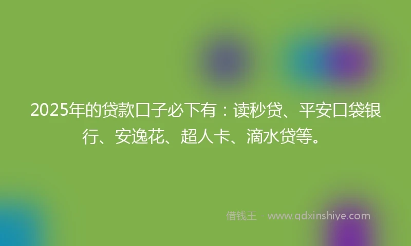 2025年的贷款口子必下有：读秒贷、平安口袋银行、安逸花、超人卡、滴水贷等。