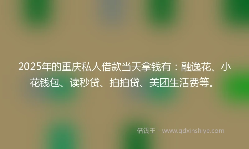 2025年的重庆私人借款当天拿钱有：融逸花、小花钱包、读秒贷、拍拍贷、美团生活费等。
