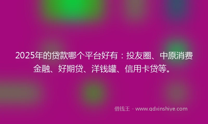 2025年的贷款哪个平台好有：投友圈、中原消费金融、好期贷、洋钱罐、信用卡贷等。