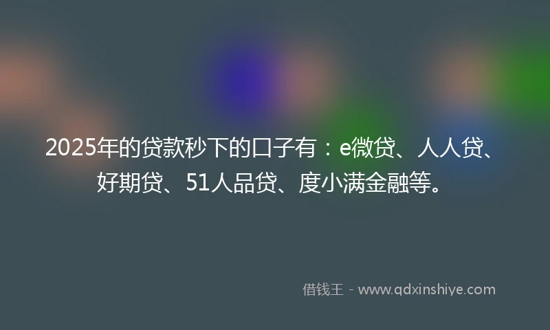 2025年的贷款秒下的口子有:e微贷、人人贷、好期贷、51人品贷、度小满金融等。