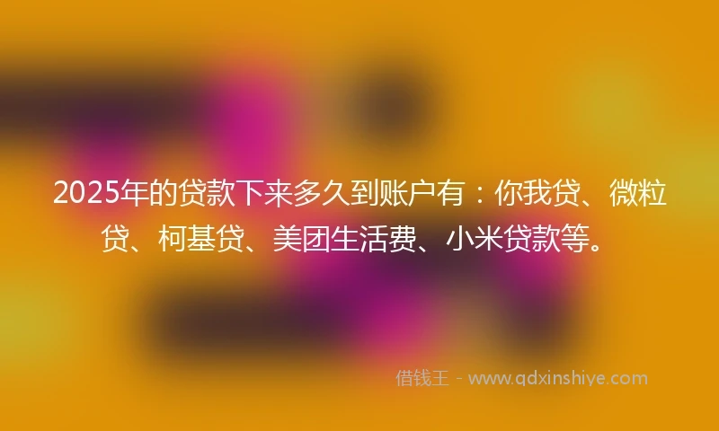 2025年的贷款下来多久到账户有：你我贷、微粒贷、柯基贷、美团生活费、小米贷款等。