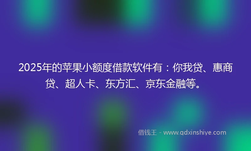 2025年的苹果小额度借款软件有：你我贷、惠商贷、超人卡、东方汇、京东金融等。