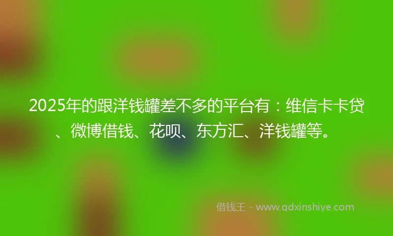 2025年的跟洋钱罐差不多的平台有：维信卡卡贷、微博借钱、花呗、东方汇、洋钱罐等。