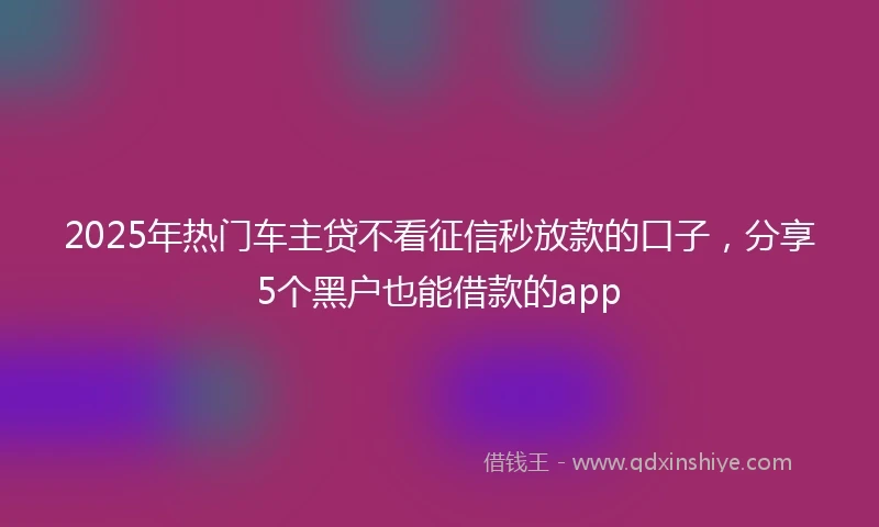 2025年热门车主贷不看征信秒放款的口子，分享5个黑户也能借款的app