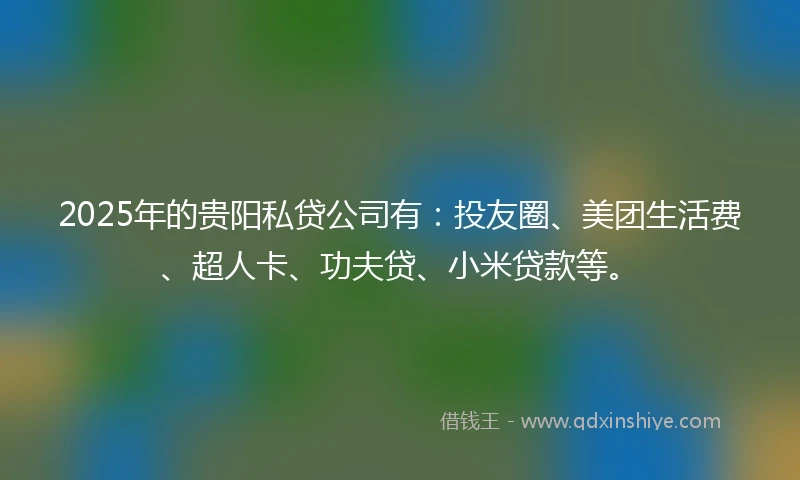 2025年的贵阳私贷公司有：投友圈、美团生活费、超人卡、功夫贷、小米贷款等。