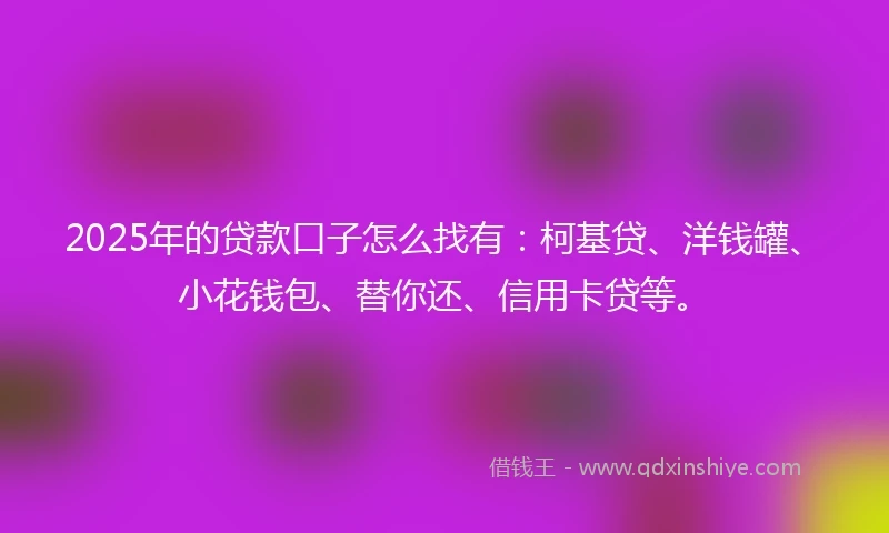 2025年的贷款口子怎么找有：柯基贷、洋钱罐、小花钱包、替你还、信用卡贷等。