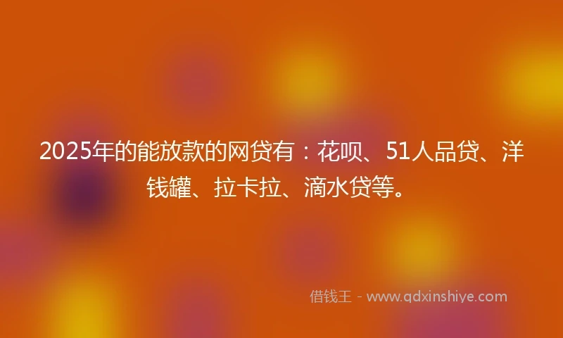 2025年的能放款的网贷有：花呗、51人品贷、洋钱罐、拉卡拉、滴水贷等。